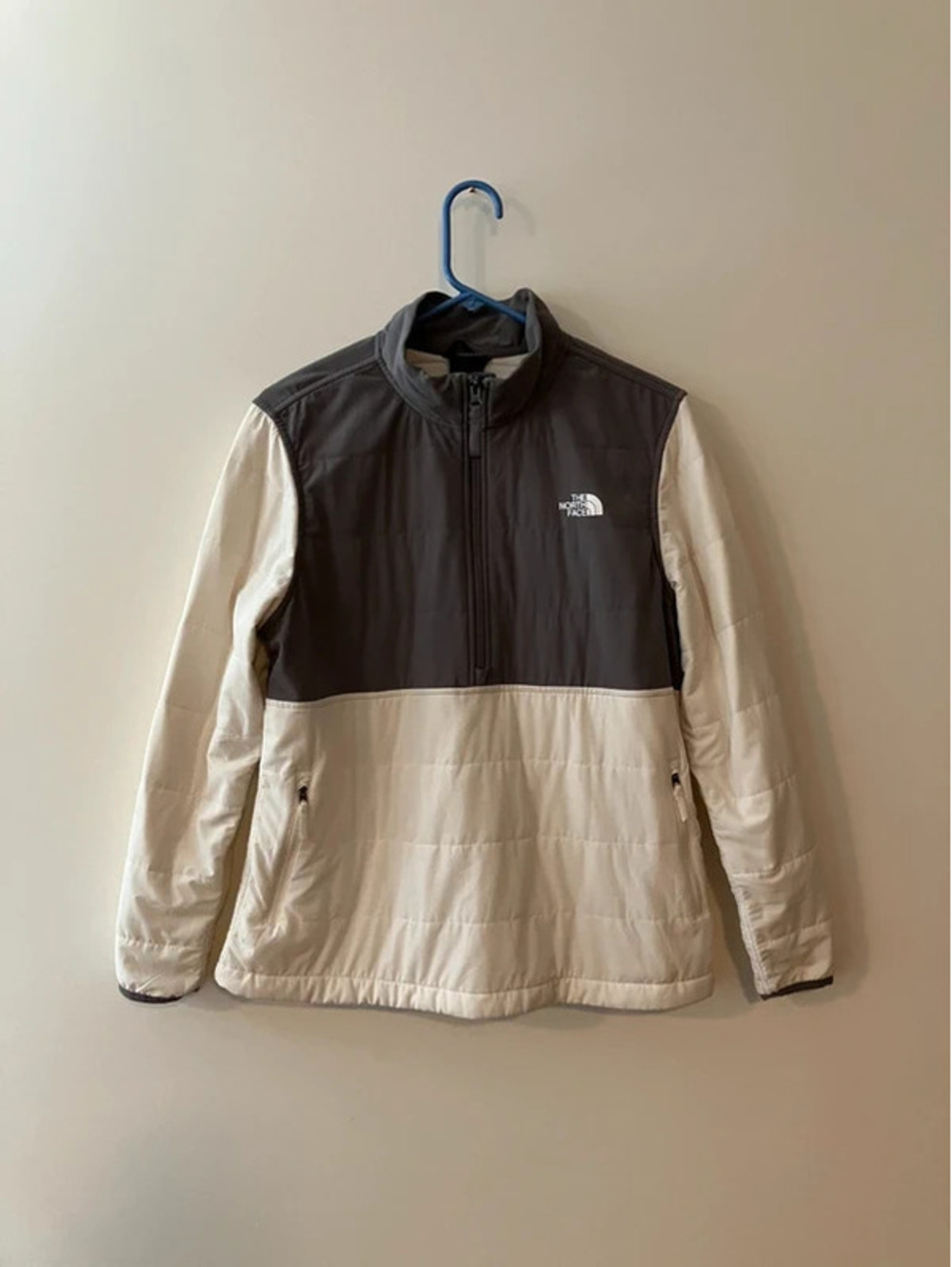 The North Face Womens L Quilted Half Zip Pullover Cream Grey Colorblock Gorpcore